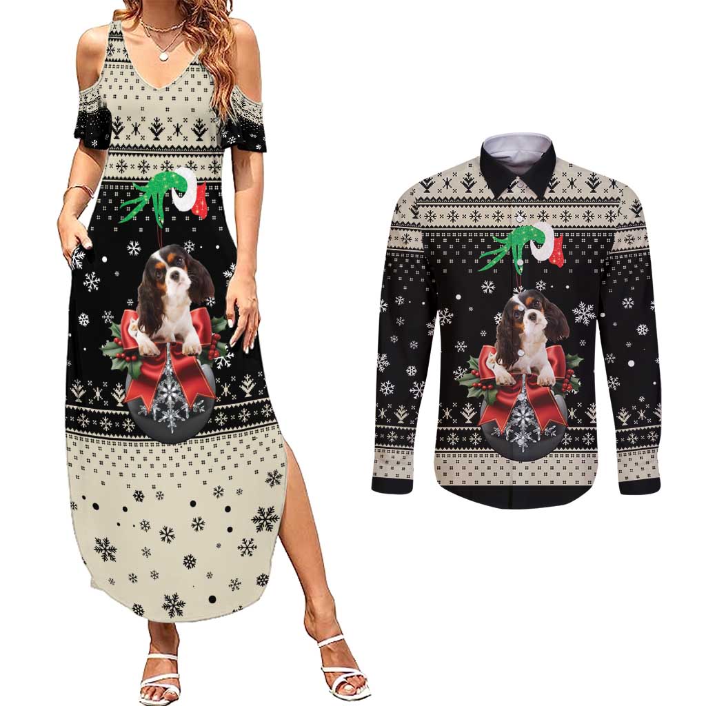 Cavalier King Charles Spaniel Xmas Ball Couples Matching Summer Maxi Dress and Long Sleeve Button Shirt Christmas Dog Lovers - Wonder Print Shop