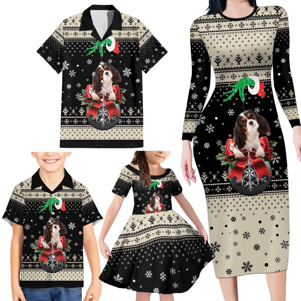 Cavalier King Charles Spaniel Xmas Ball Family Matching Long Sleeve Bodycon Dress and Hawaiian Shirt Christmas Dog Lovers - Wonder Print Shop