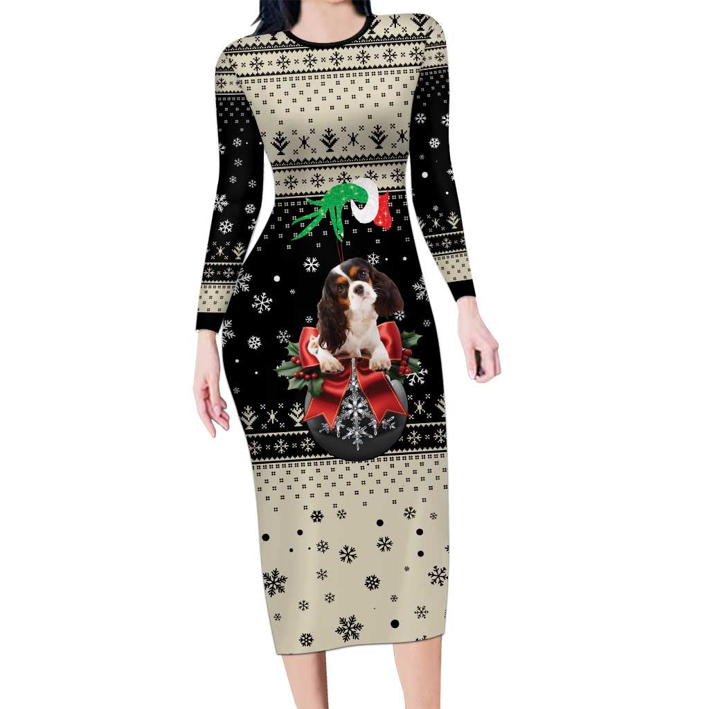 Cavalier King Charles Spaniel Xmas Ball Family Matching Long Sleeve Bodycon Dress and Hawaiian Shirt Christmas Dog Lovers - Wonder Print Shop