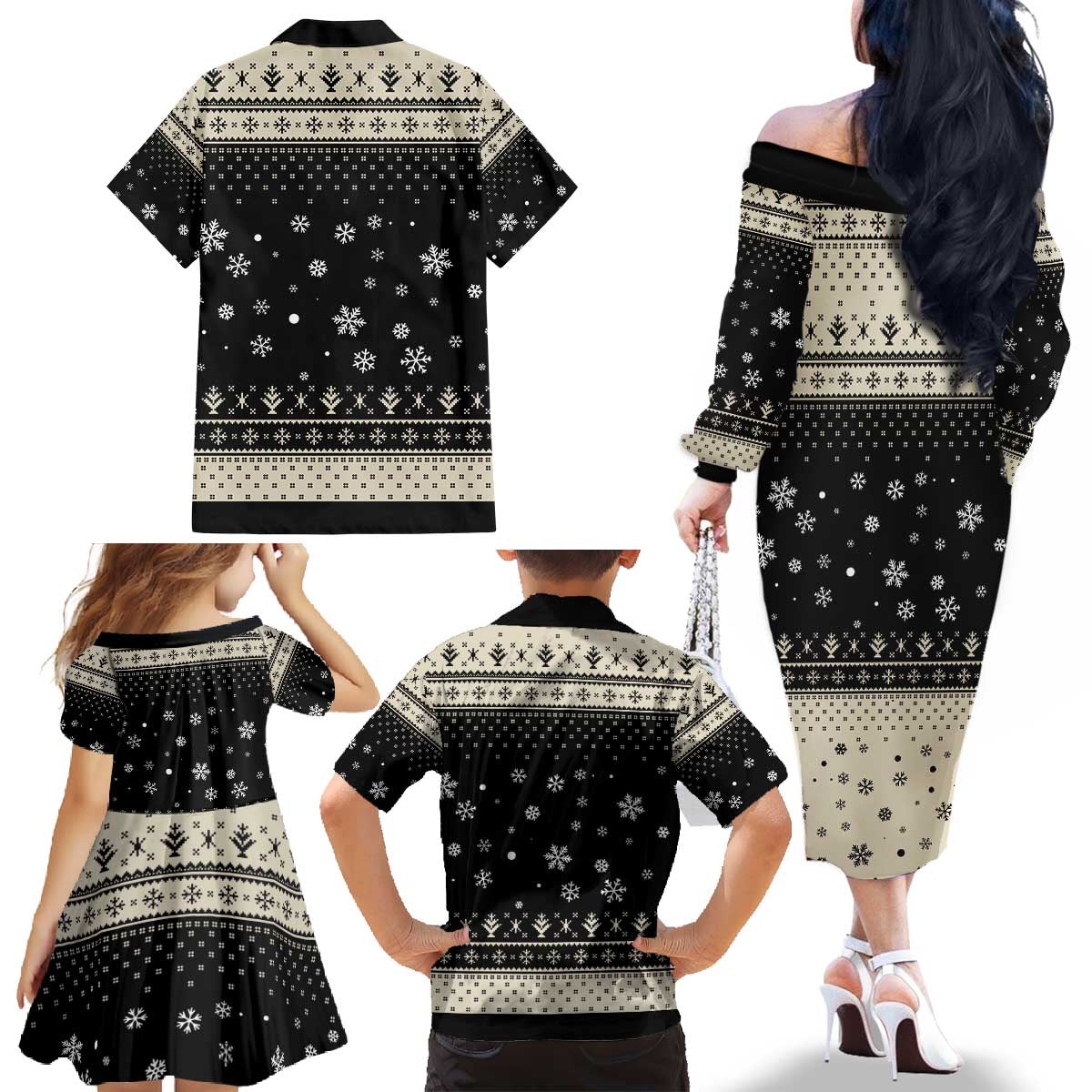 Cavalier King Charles Spaniel Xmas Ball Family Matching Off The Shoulder Long Sleeve Dress and Hawaiian Shirt Christmas Dog Lovers - Wonder Print Shop