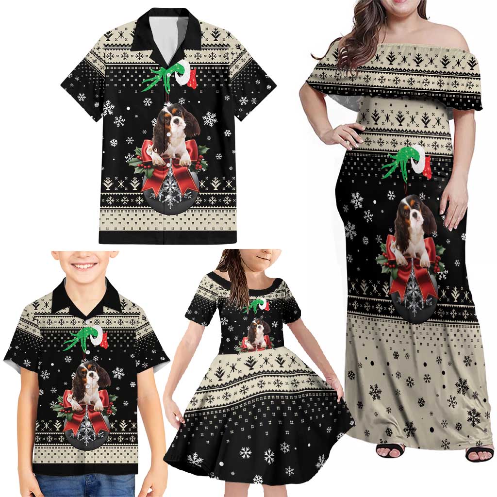 Cavalier King Charles Spaniel Xmas Ball Family Matching Off Shoulder Maxi Dress and Hawaiian Shirt Christmas Dog Lovers - Wonder Print Shop
