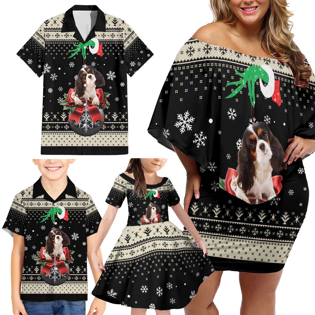 Cavalier King Charles Spaniel Xmas Ball Family Matching Off Shoulder Short Dress and Hawaiian Shirt Christmas Dog Lovers - Wonder Print Shop