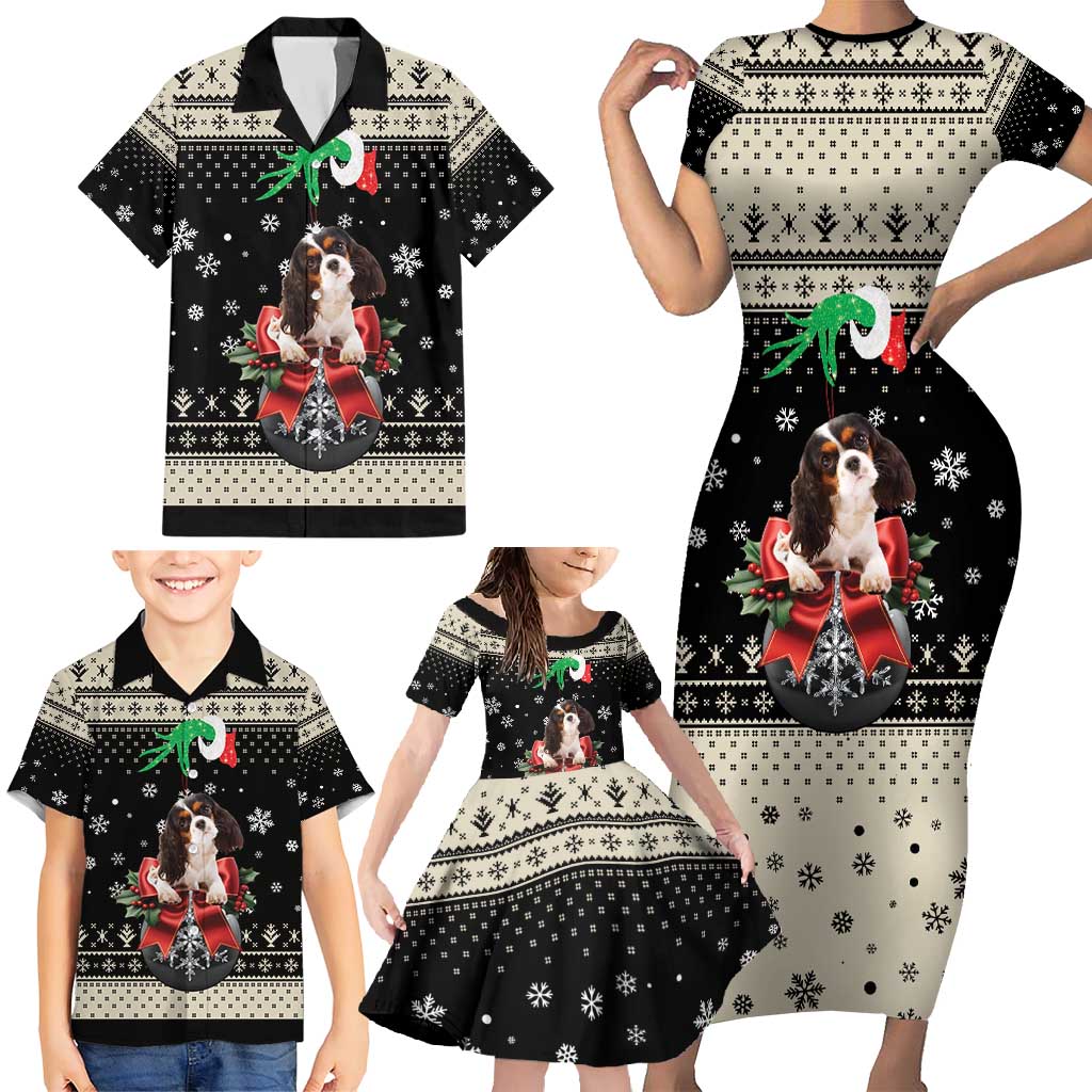 Cavalier King Charles Spaniel Xmas Ball Family Matching Short Sleeve Bodycon Dress and Hawaiian Shirt Christmas Dog Lovers - Wonder Print Shop
