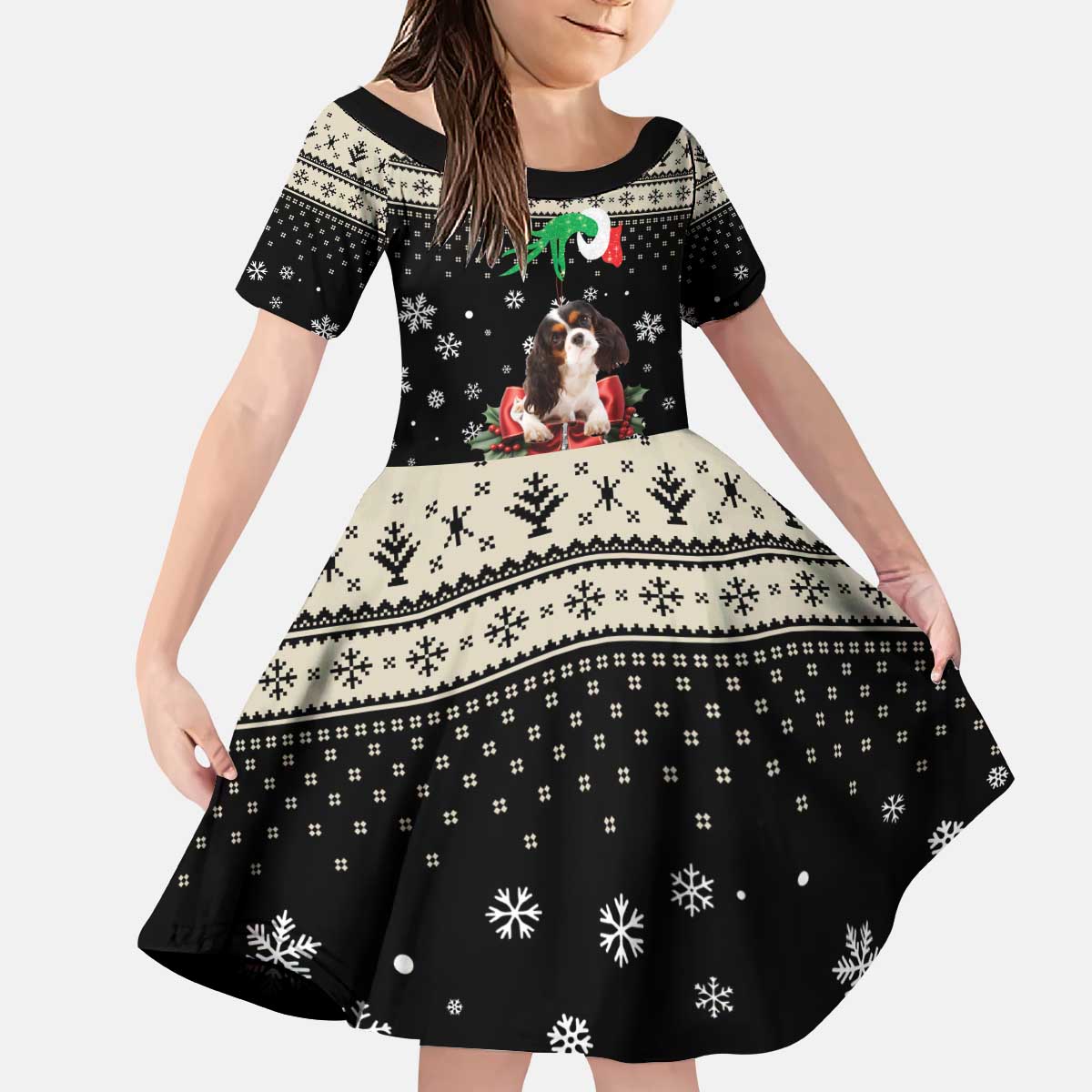 Cavalier King Charles Spaniel Xmas Ball Kid Short Sleeve Dress Christmas Dog Lovers - Wonder Print Shop