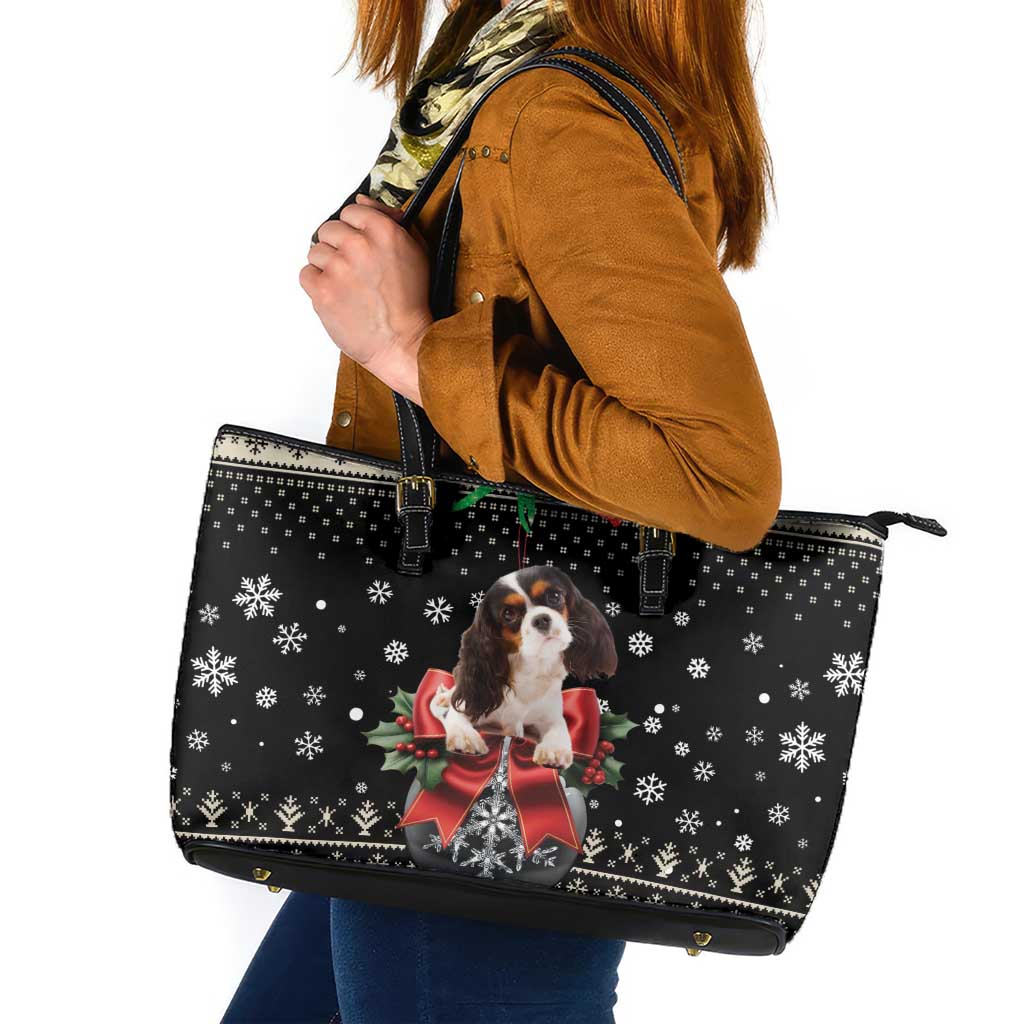 Cavalier King Charles Spaniel Xmas Ball Leather Tote Bag Christmas Dog Lovers - Wonder Print Shop
