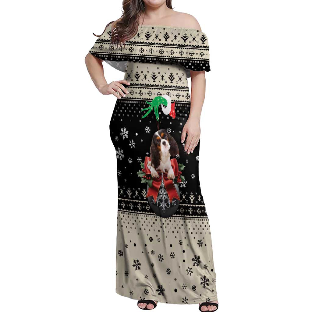 Cavalier King Charles Spaniel Xmas Ball Off Shoulder Maxi Dress Christmas Dog Lovers - Wonder Print Shop
