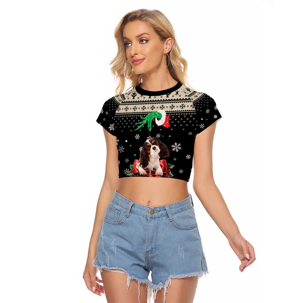 Cavalier King Charles Spaniel Xmas Ball Raglan Cropped T Shirt Christmas Dog Lovers - Wonder Print Shop