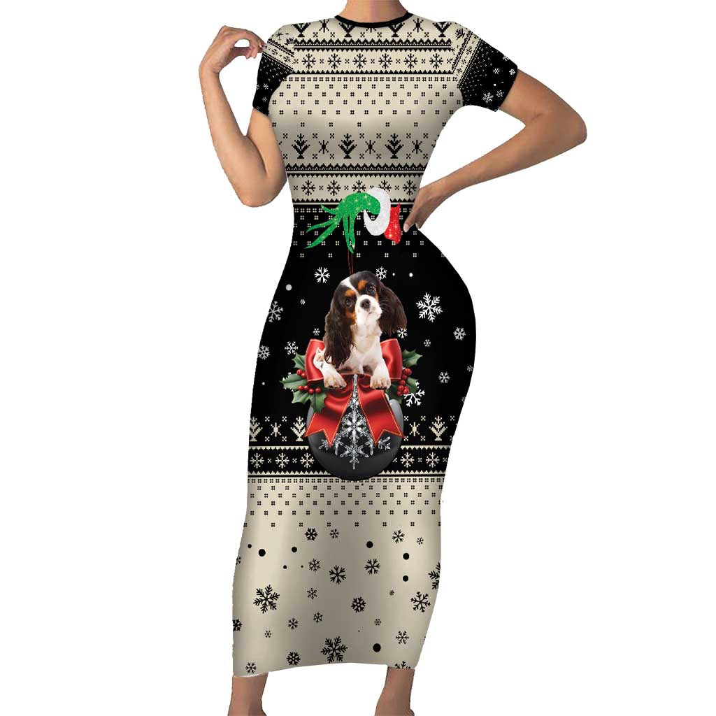 Cavalier King Charles Spaniel Xmas Ball Short Sleeve Bodycon Dress Christmas Dog Lovers - Wonder Print Shop