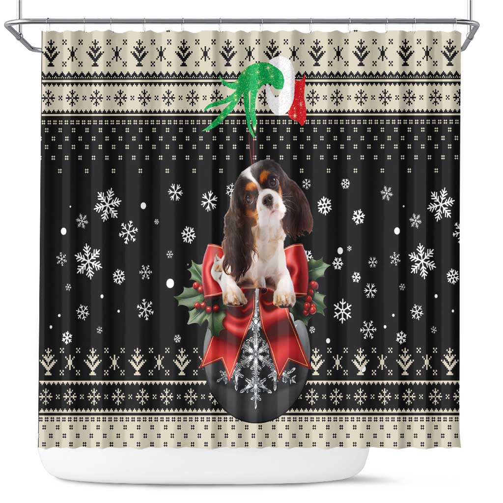 Cavalier King Charles Spaniel Xmas Ball Shower Curtain Christmas Dog Lovers