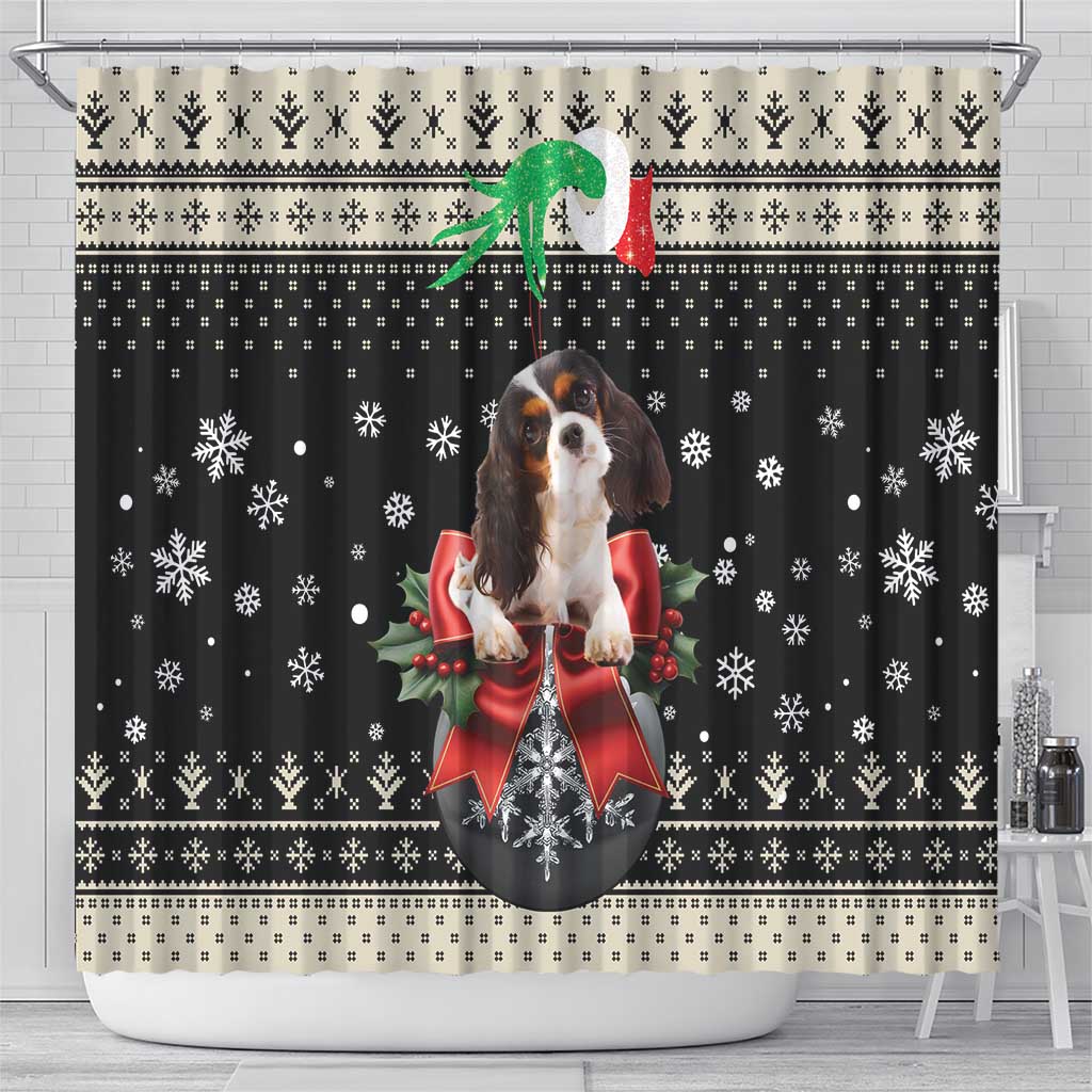 Cavalier King Charles Spaniel Xmas Ball Shower Curtain Christmas Dog Lovers