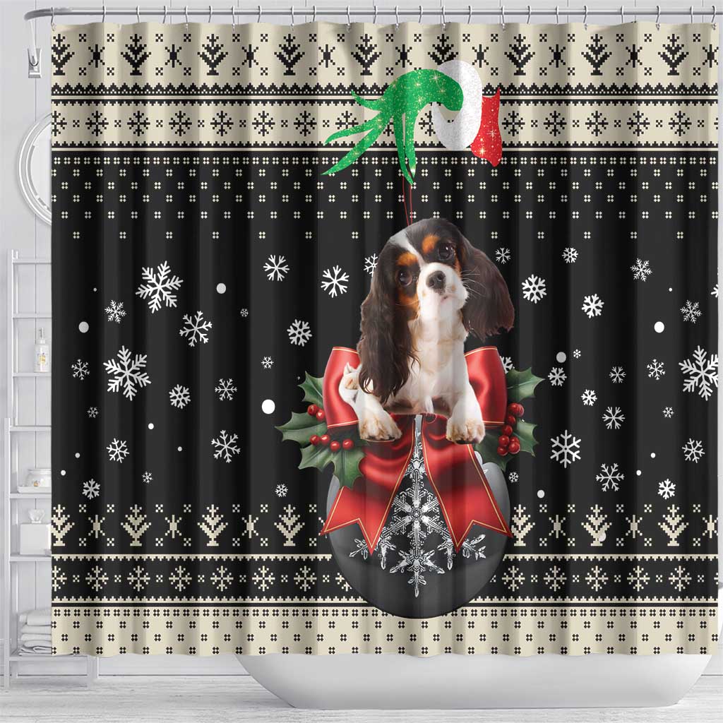 Cavalier King Charles Spaniel Xmas Ball Shower Curtain Christmas Dog Lovers