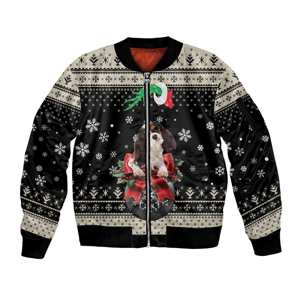 Cavalier King Charles Spaniel Xmas Ball Sleeve Zip Bomber Jacket Christmas Dog Lovers - Wonder Print Shop