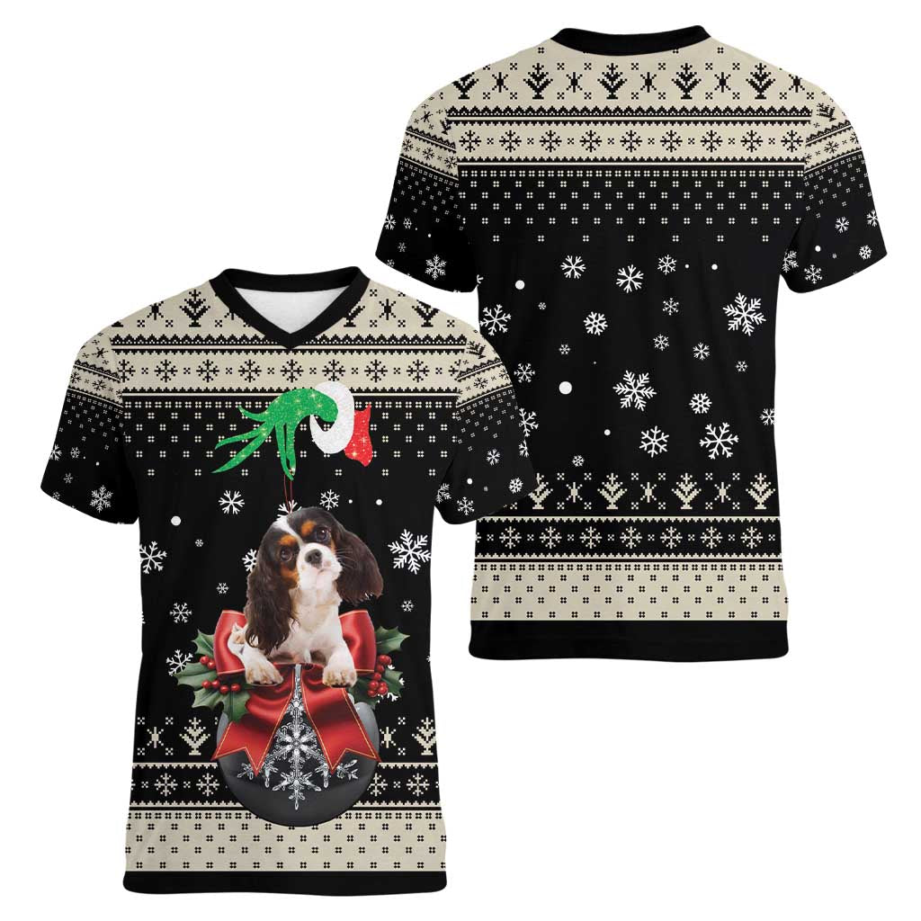 Cavalier King Charles Spaniel Xmas Ball Women V-Neck T-Shirt Christmas Dog Lovers - Wonder Print Shop