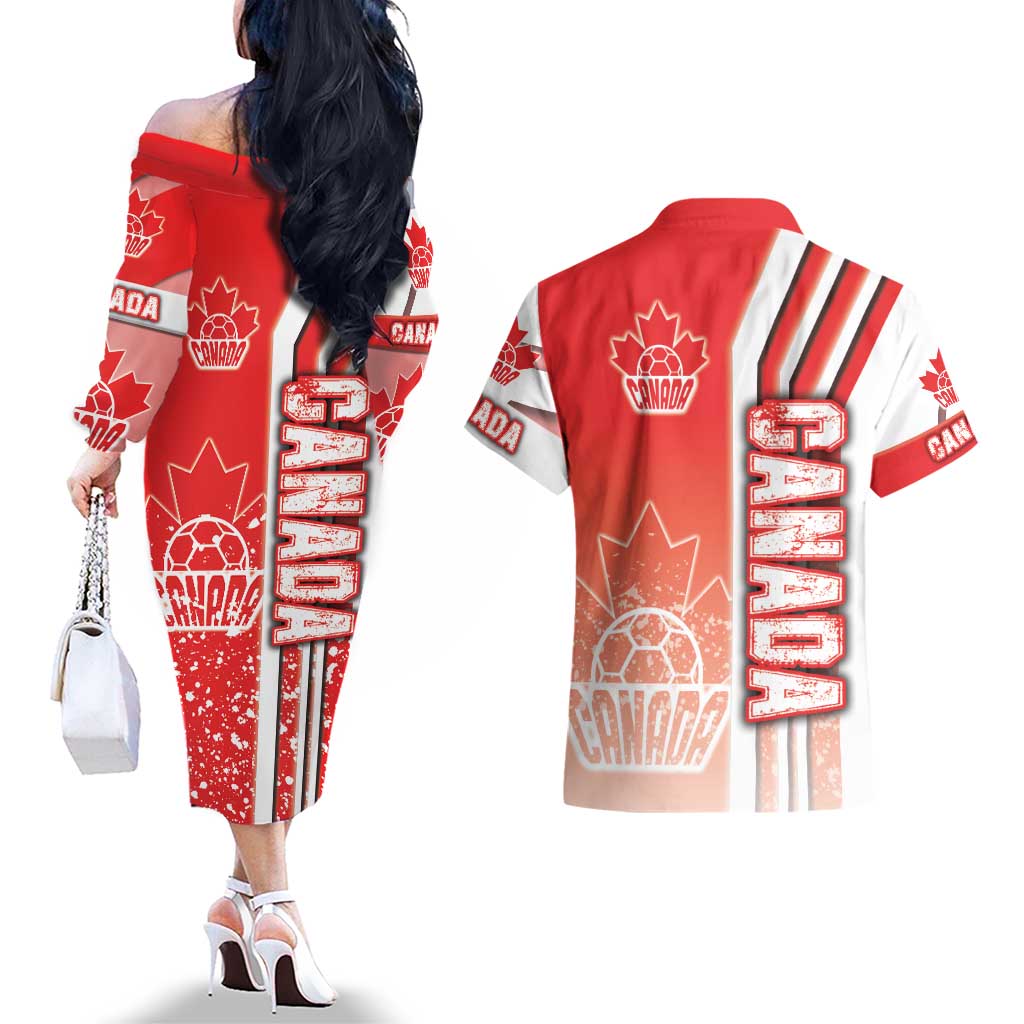 Canada Football Couples Matching Off The Shoulder Long Sleeve Dress and Hawaiian Shirt Canucks Soccer - Road To Champion