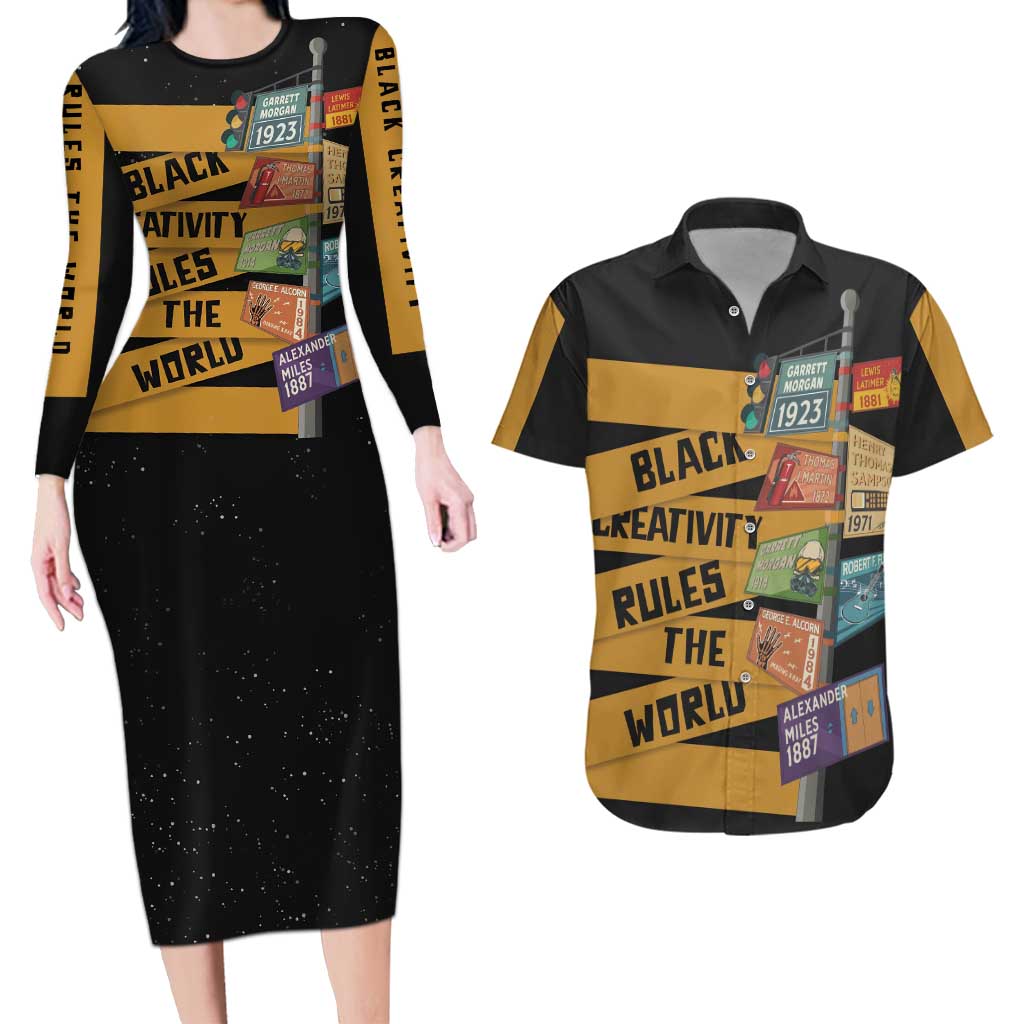 Black Creativity Rules The World Couples Matching Long Sleeve Bodycon Dress and Hawaiian Shirt African Creativity - Wonder Print Shop
