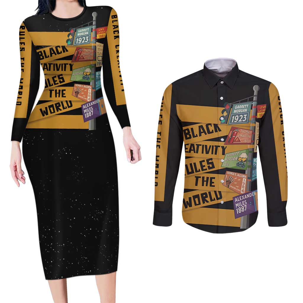 Black Creativity Rules The World Couples Matching Long Sleeve Bodycon Dress and Long Sleeve Button Shirt African Creativity - Wonder Print Shop