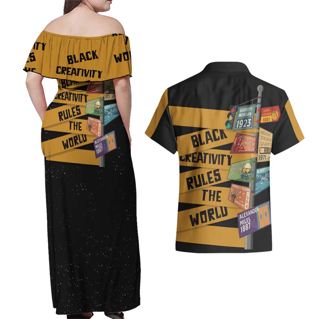 Black Creativity Rules The World Couples Matching Off Shoulder Maxi Dress and Hawaiian Shirt African Creativity - Wonder Print Shop