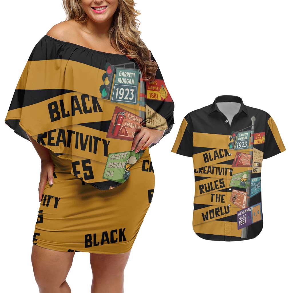 Black Creativity Rules The World Couples Matching Off Shoulder Short Dress and Hawaiian Shirt African Creativity - Wonder Print Shop
