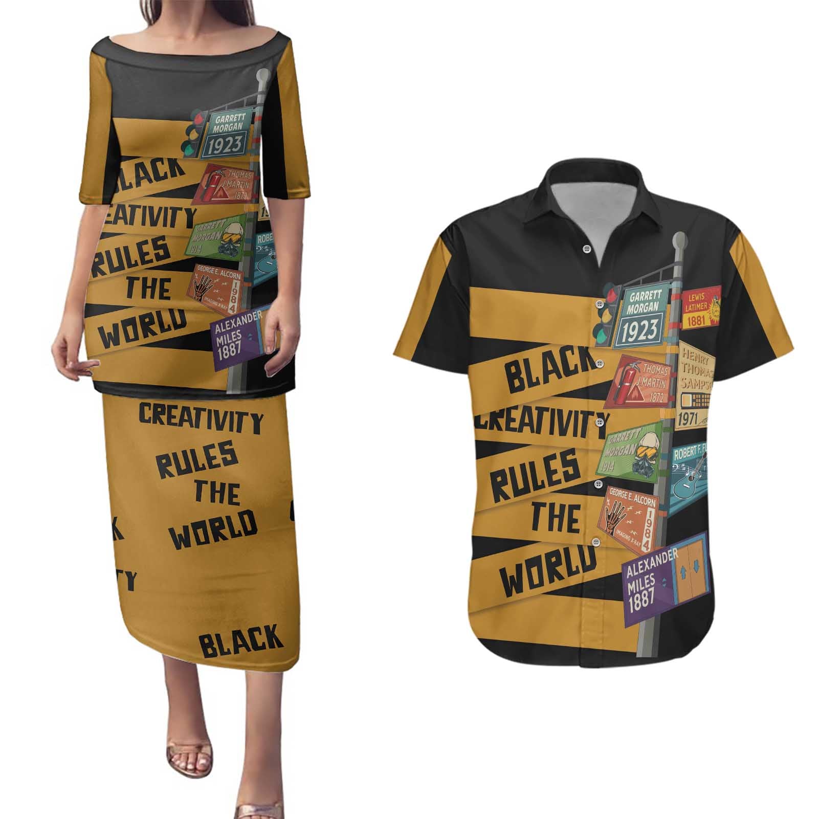 Black Creativity Rules The World Couples Matching Puletasi and Hawaiian Shirt African Creativity - Wonder Print Shop