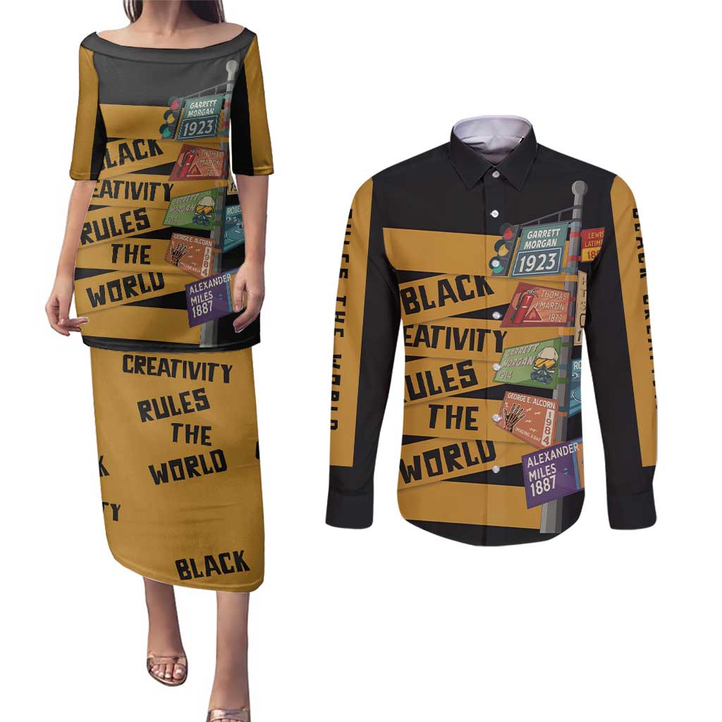 Black Creativity Rules The World Couples Matching Puletasi and Long Sleeve Button Shirt African Creativity - Wonder Print Shop