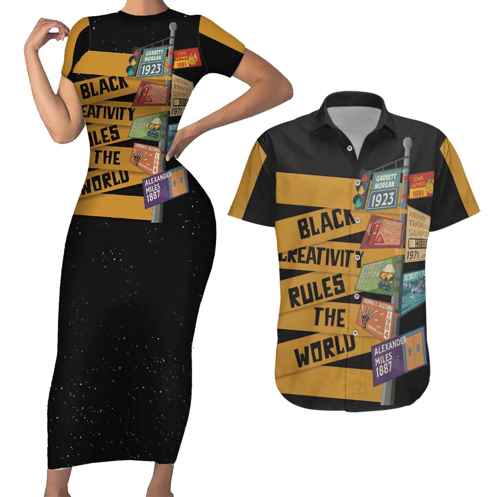 Black Creativity Rules The World Couples Matching Short Sleeve Bodycon Dress and Hawaiian Shirt African Creativity - Wonder Print Shop