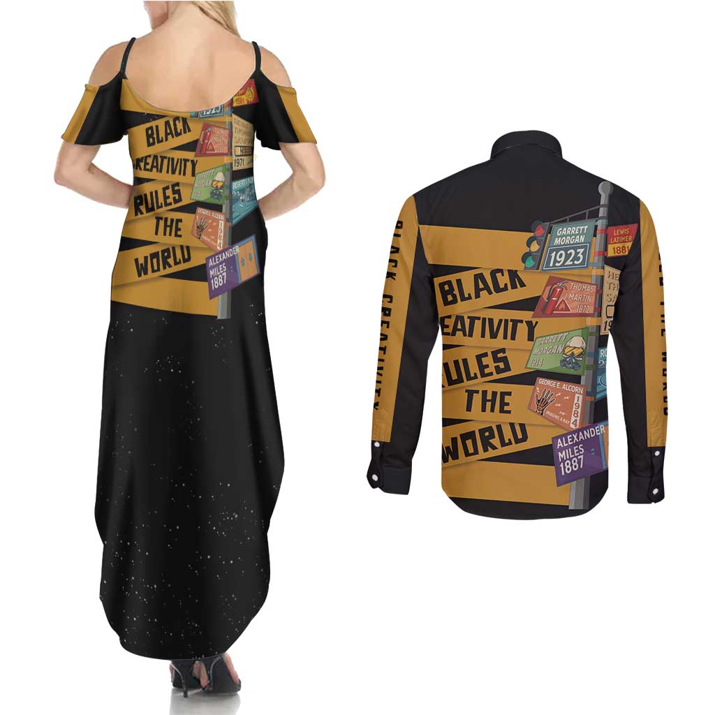 Black Creativity Rules The World Couples Matching Summer Maxi Dress and Long Sleeve Button Shirt African Creativity - Wonder Print Shop