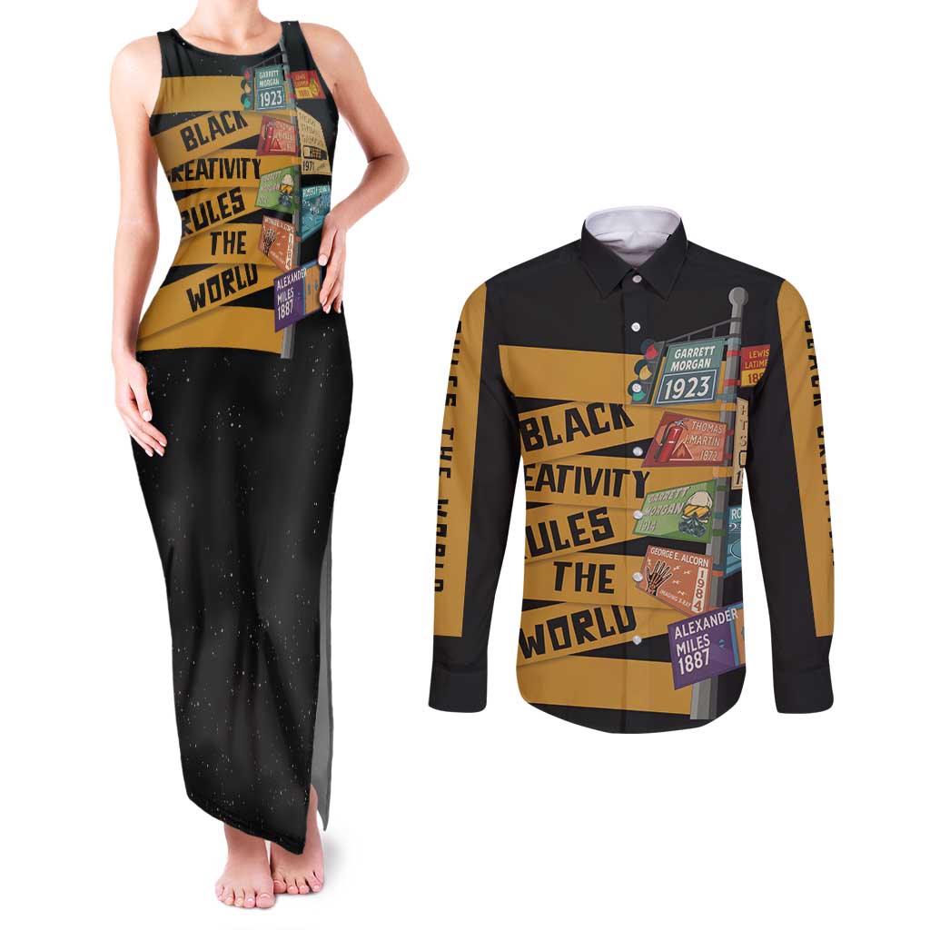 Black Creativity Rules The World Couples Matching Tank Maxi Dress and Long Sleeve Button Shirt African Creativity - Wonder Print Shop