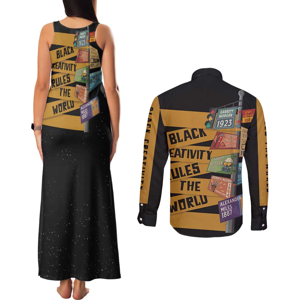 Black Creativity Rules The World Couples Matching Tank Maxi Dress and Long Sleeve Button Shirt African Creativity - Wonder Print Shop