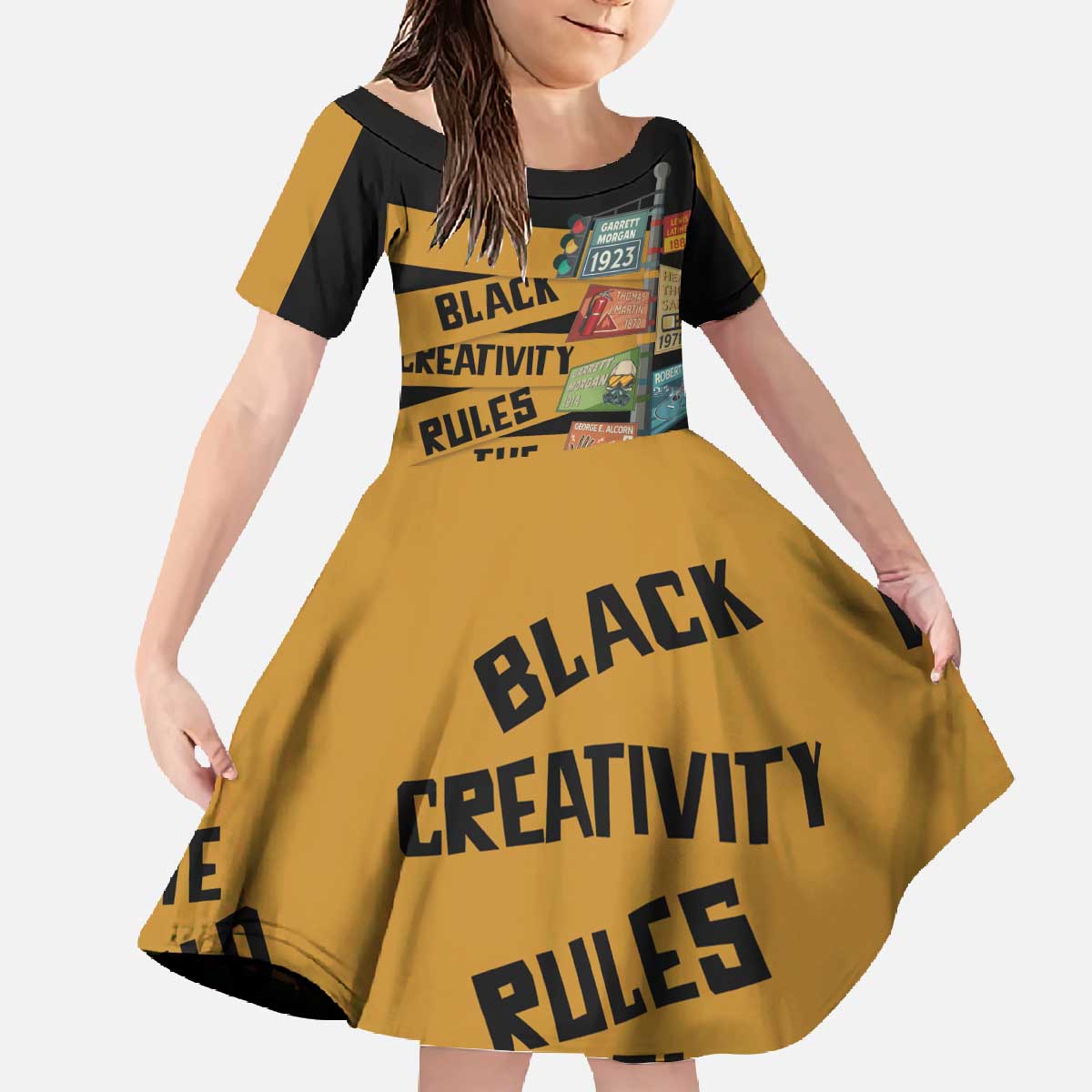 Black Creativity Rules The World Family Matching Off The Shoulder Long Sleeve Dress and Hawaiian Shirt African Creativity - Wonder Print Shop