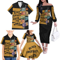Black Creativity Rules The World Family Matching Off The Shoulder Long Sleeve Dress and Hawaiian Shirt African Creativity - Wonder Print Shop