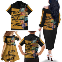 Black Creativity Rules The World Family Matching Off The Shoulder Long Sleeve Dress and Hawaiian Shirt African Creativity - Wonder Print Shop