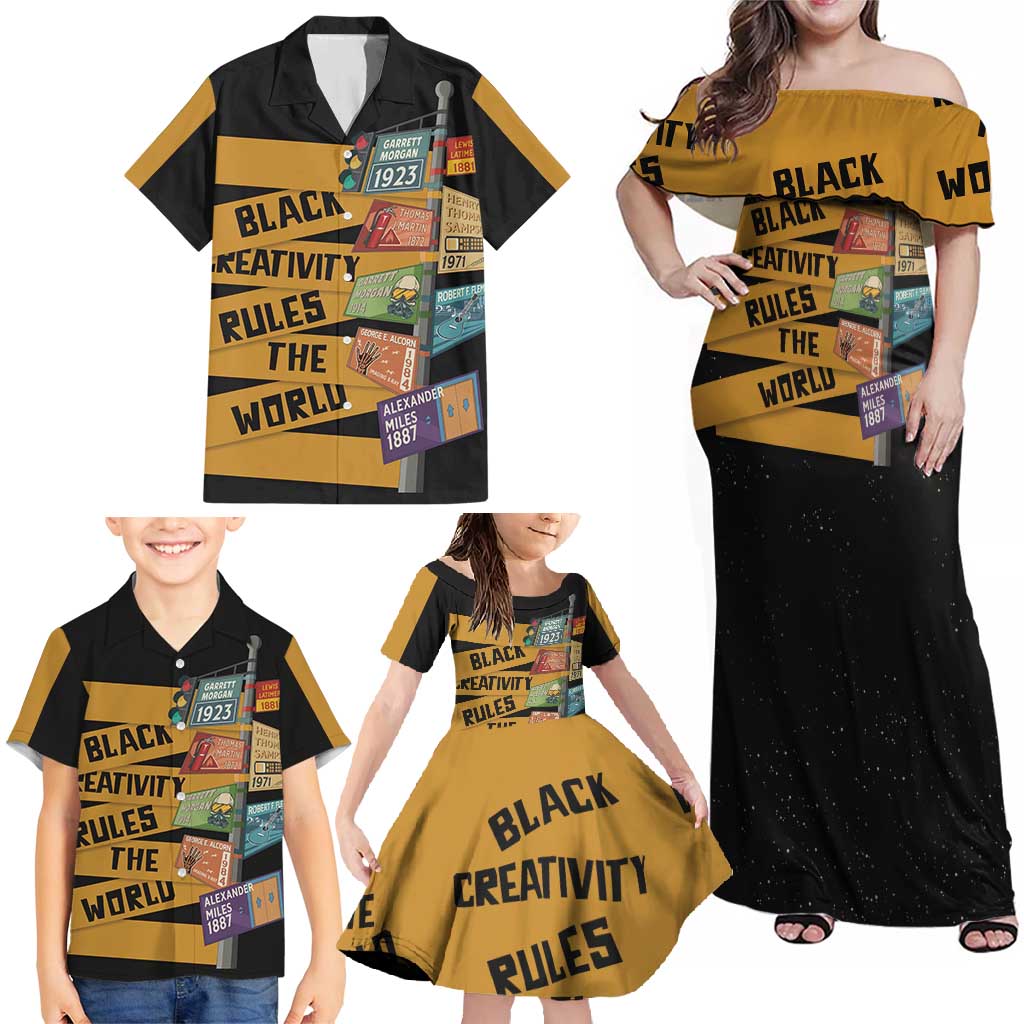 Black Creativity Rules The World Family Matching Off Shoulder Maxi Dress and Hawaiian Shirt African Creativity - Wonder Print Shop
