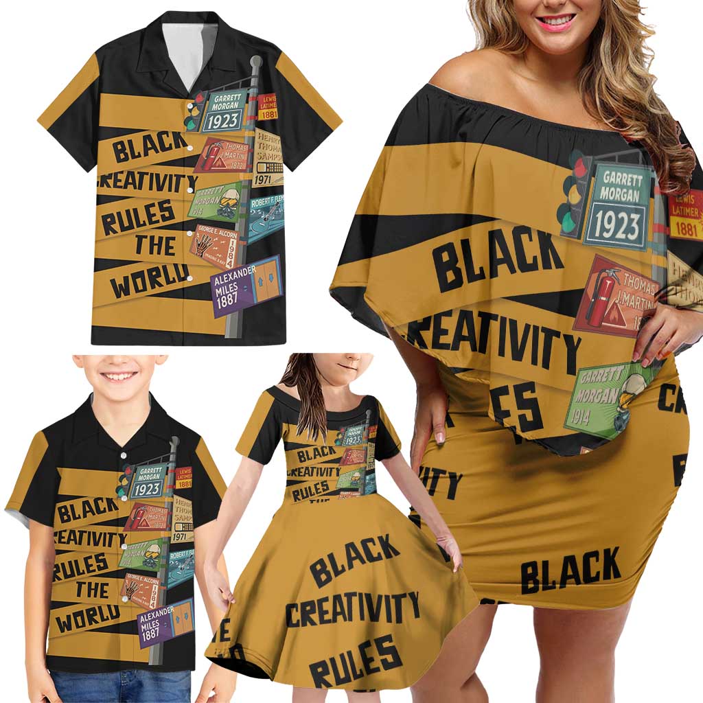 Black Creativity Rules The World Family Matching Off Shoulder Short Dress and Hawaiian Shirt African Creativity - Wonder Print Shop
