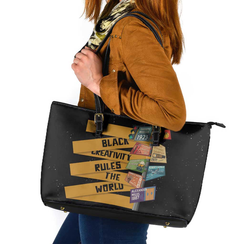 Black Creativity Rules The World Leather Tote Bag African Creativity - Wonder Print Shop