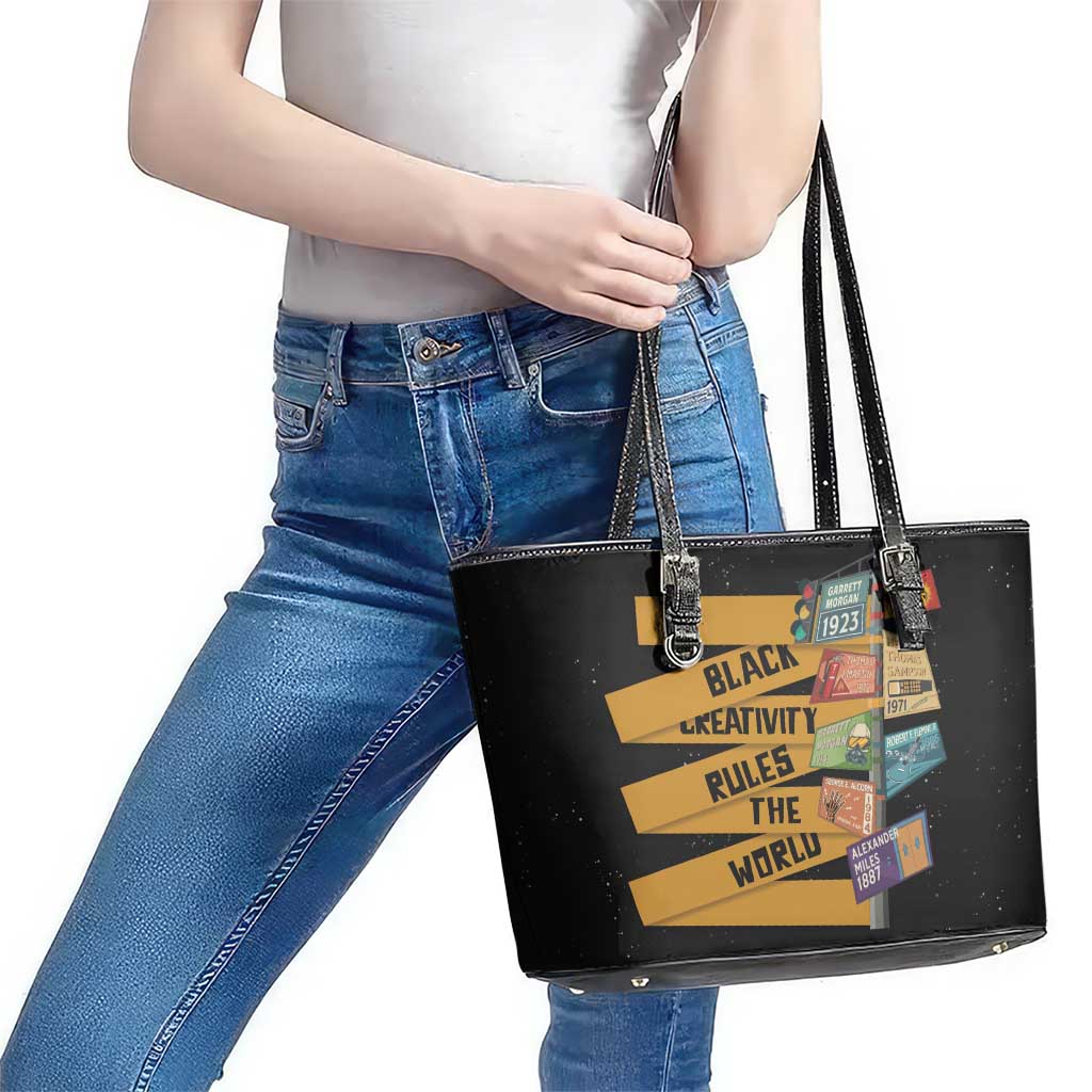 Black Creativity Rules The World Leather Tote Bag African Creativity - Wonder Print Shop