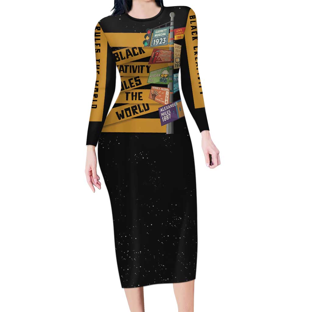Black Creativity Rules The World Long Sleeve Bodycon Dress African Creativity - Wonder Print Shop