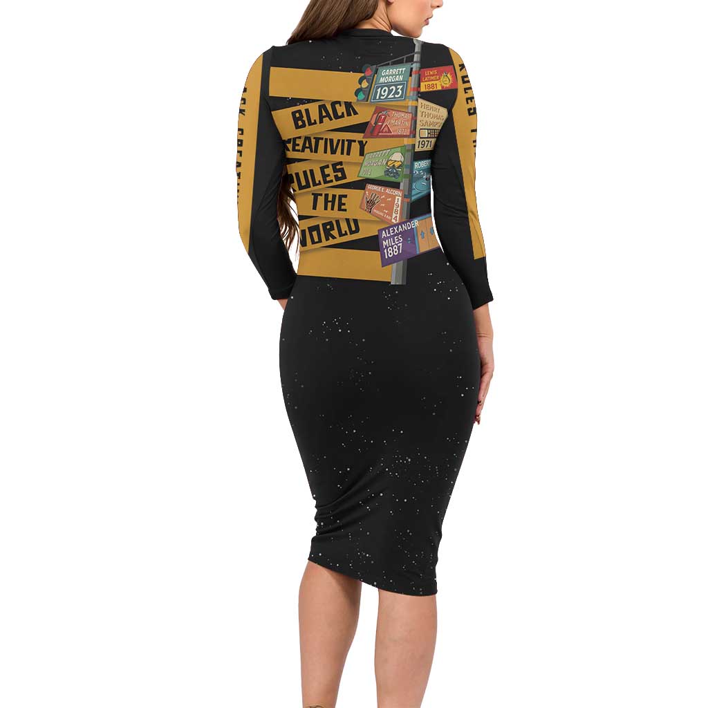 Black Creativity Rules The World Long Sleeve Bodycon Dress African Creativity - Wonder Print Shop