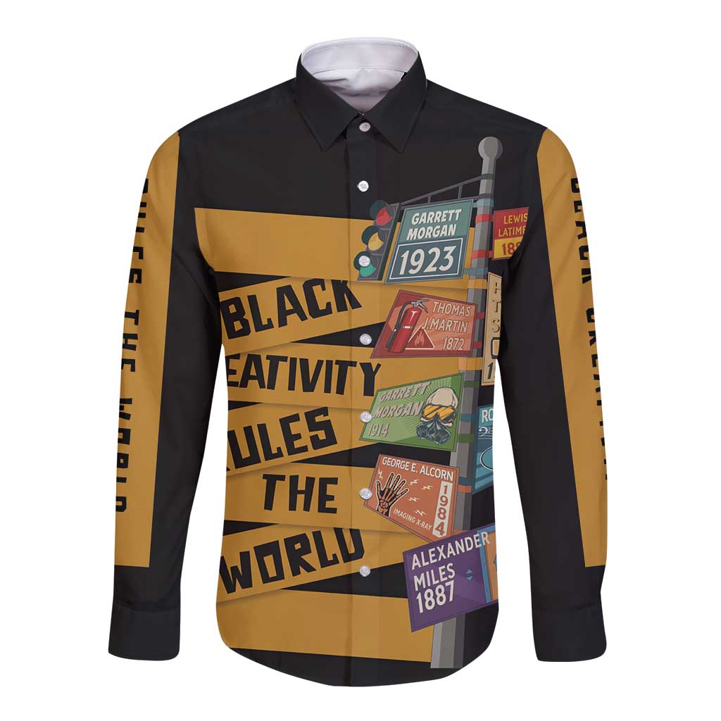 Black Creativity Rules The World Long Sleeve Button Shirt African Creativity - Wonder Print Shop