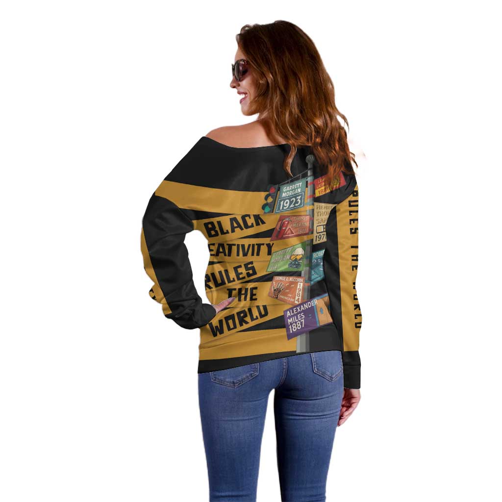 Black Creativity Rules The World Off Shoulder Sweater African Creativity - Wonder Print Shop