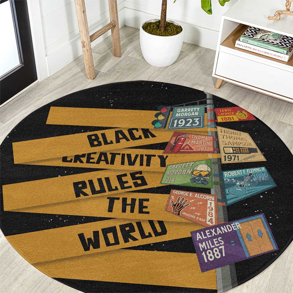 Black Creativity Rules The World Round Carpet African Creativity