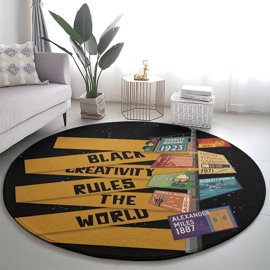 Black Creativity Rules The World Round Carpet African Creativity
