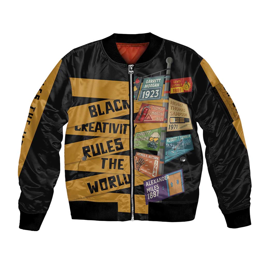 Black Creativity Rules The World Sleeve Zip Bomber Jacket African Creativity - Wonder Print Shop