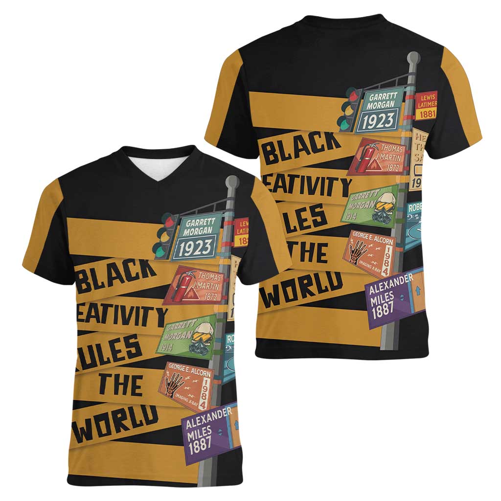 Black Creativity Rules The World Women V-Neck T-Shirt African Creativity - Wonder Print Shop