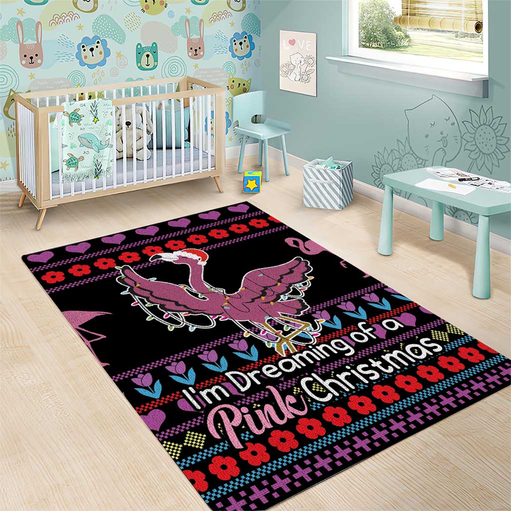 Flamingo Im Dreaming Of A Pink Christmas Area Rug - Wonder Print Shop
