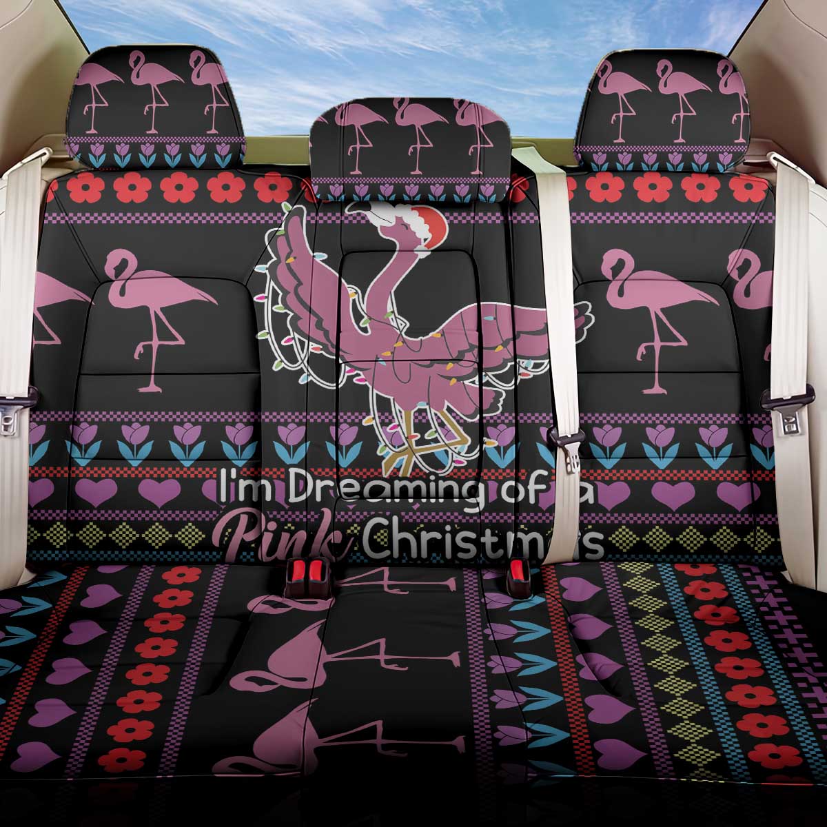 Flamingo Im Dreaming Of A Pink Christmas Back Car Seat Cover - Wonder Print Shop
