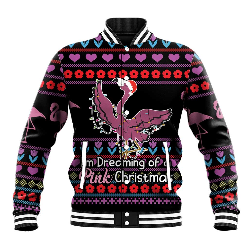 Flamingo Im Dreaming Of A Pink Christmas Baseball Jacket - Wonder Print Shop
