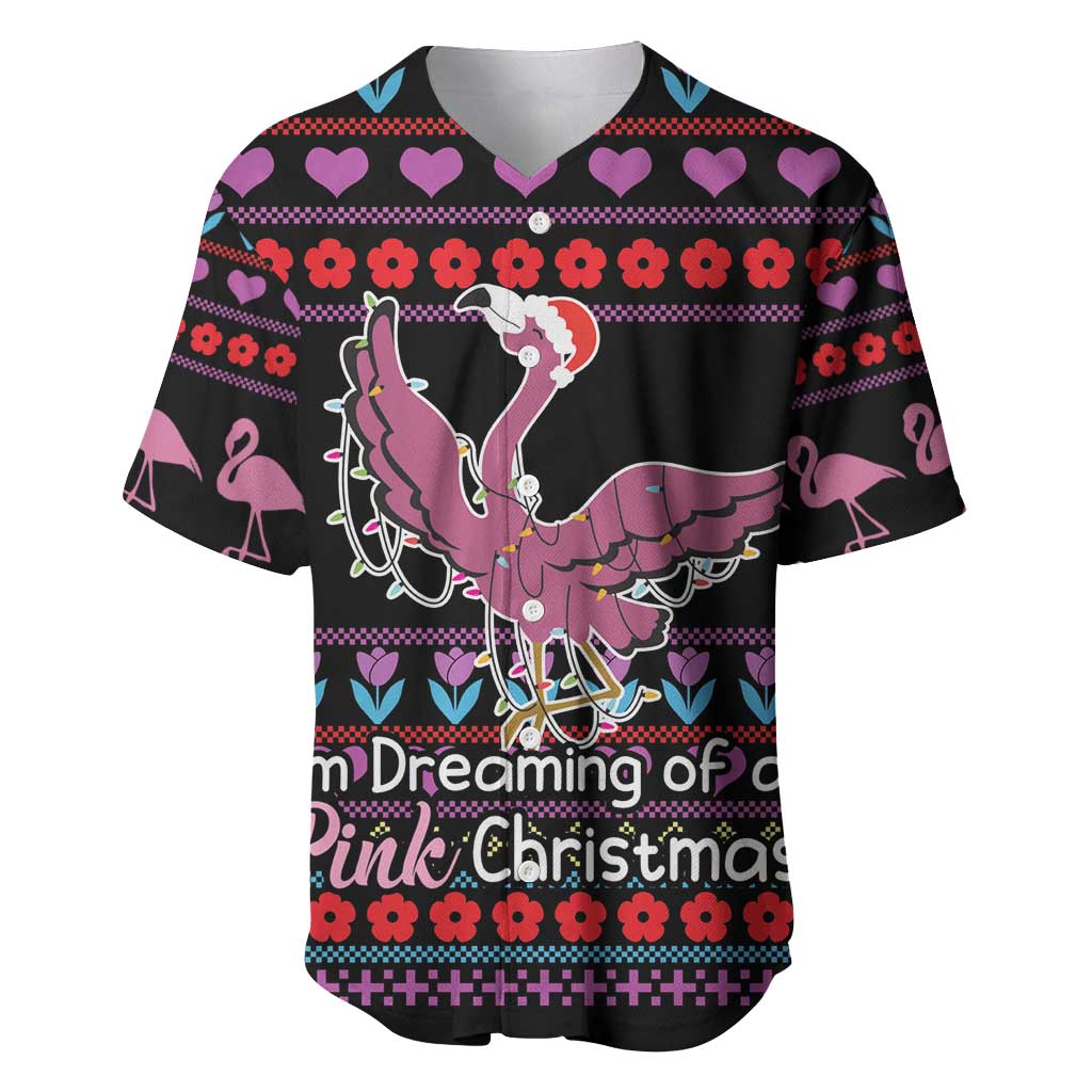 Flamingo Im Dreaming Of A Pink Christmas Baseball Jersey - Wonder Print Shop