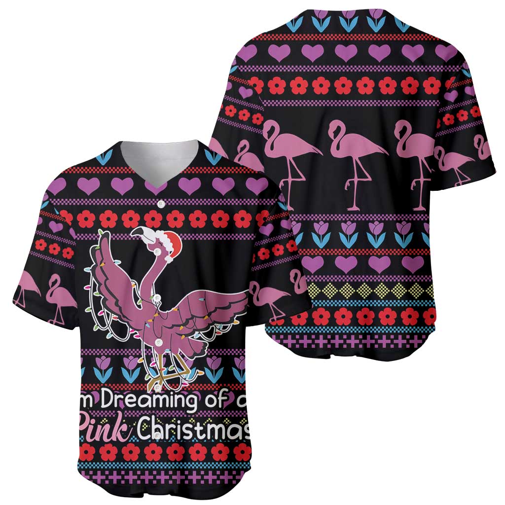 Flamingo Im Dreaming Of A Pink Christmas Baseball Jersey - Wonder Print Shop