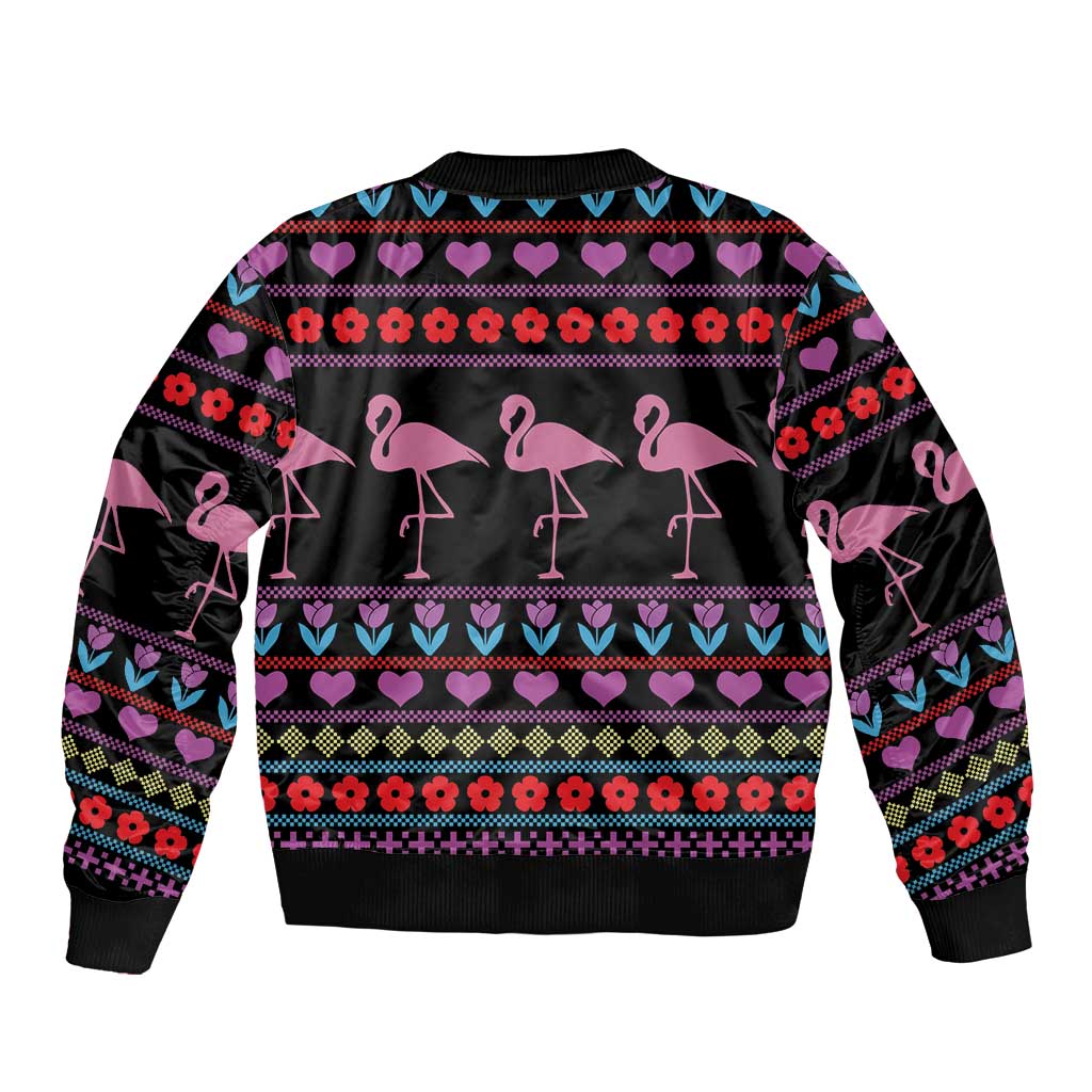 Flamingo Im Dreaming Of A Pink Christmas Bomber Jacket - Wonder Print Shop