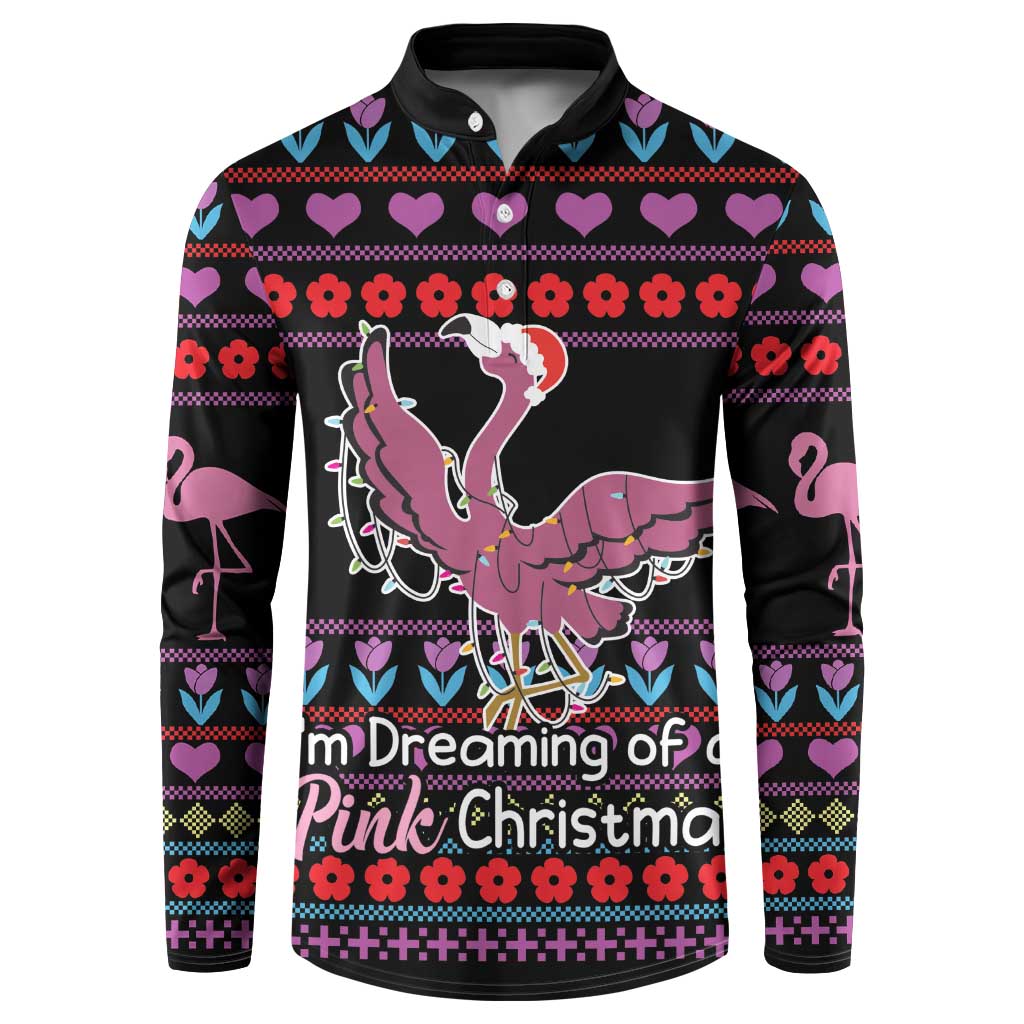 Flamingo Im Dreaming Of A Pink Christmas Button Sweatshirt - Wonder Print Shop